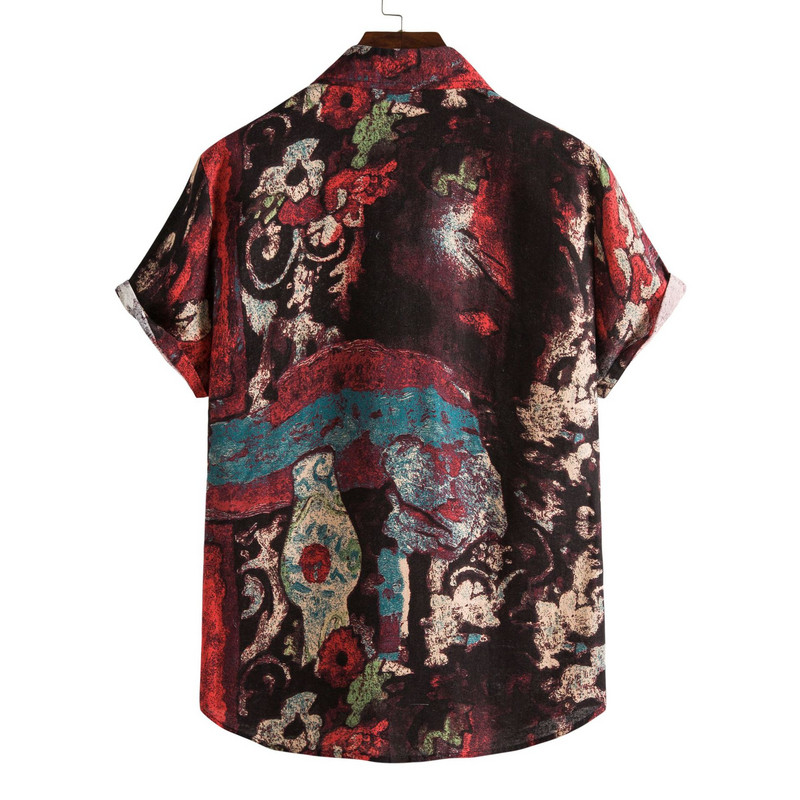 Muške lanene košulje na kopčanje Hipsterske havajske košulje s vintage cvjetnim printom Muške ljetne košulje za plažu kratkih rukava Chemise Homme XXL