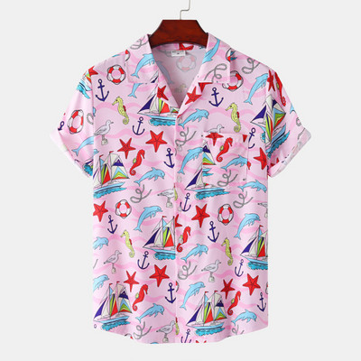 Hawaii Beach ingek Nyári felsők Férfi Alkalmi rövid ujjú ing Férfi divat 2023 Új nyomtatás Ünnepi szörfözés úszóruházat