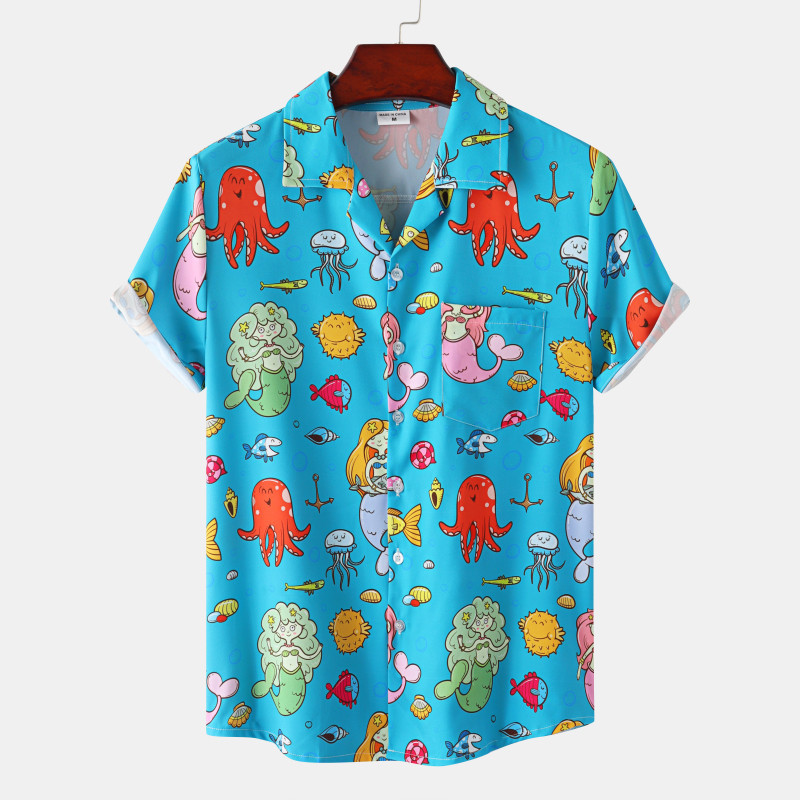 Hawaii Beach ingek Nyári felsők Férfi Alkalmi rövid ujjú ing Férfi divat 2023 Új nyomtatás Ünnepi szörfözés úszóruházat