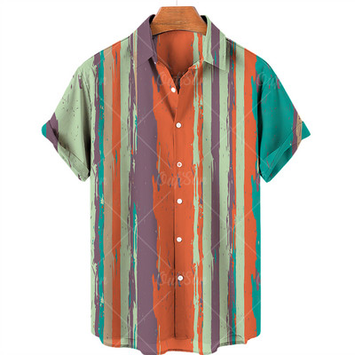 Vīriešu ikdienas pludmales kokosriekstu koka apdruka havajiešu krekls ar īsām piedurknēm atloks ar vienu pogu, modes tops, liels 5XL