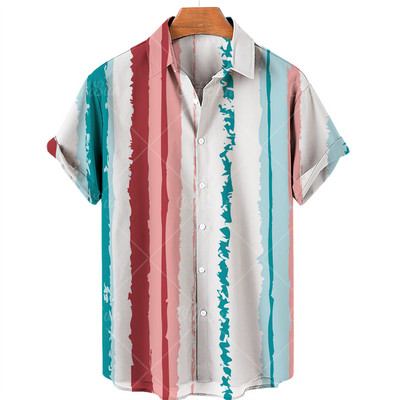 Vīriešu ikdienas pludmales kokosriekstu koka apdruka havajiešu krekls ar īsām piedurknēm atloks ar vienu pogu, modes tops, liels 5XL