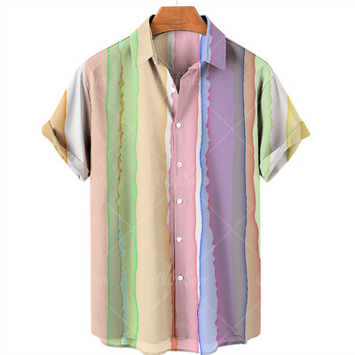 Vīriešu ikdienas pludmales kokosriekstu koka apdruka havajiešu krekls ar īsām piedurknēm atloks ar vienu pogu, modes tops, liels 5XL