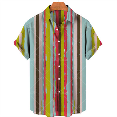 Vīriešu ikdienas pludmales kokosriekstu koka apdruka havajiešu krekls ar īsām piedurknēm atloks ar vienu pogu, modes tops, liels 5XL