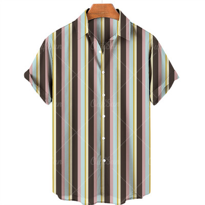 Vīriešu ikdienas pludmales kokosriekstu koka apdruka havajiešu krekls ar īsām piedurknēm atloks ar vienu pogu, modes tops, liels 5XL