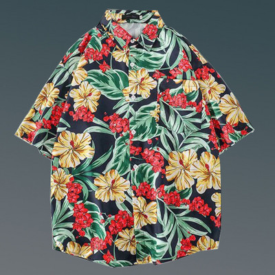 Nyári rövid ujjú, virágos ing Férfi és női Ruffian Jóképű Hawaii Beach páros bő felső ing