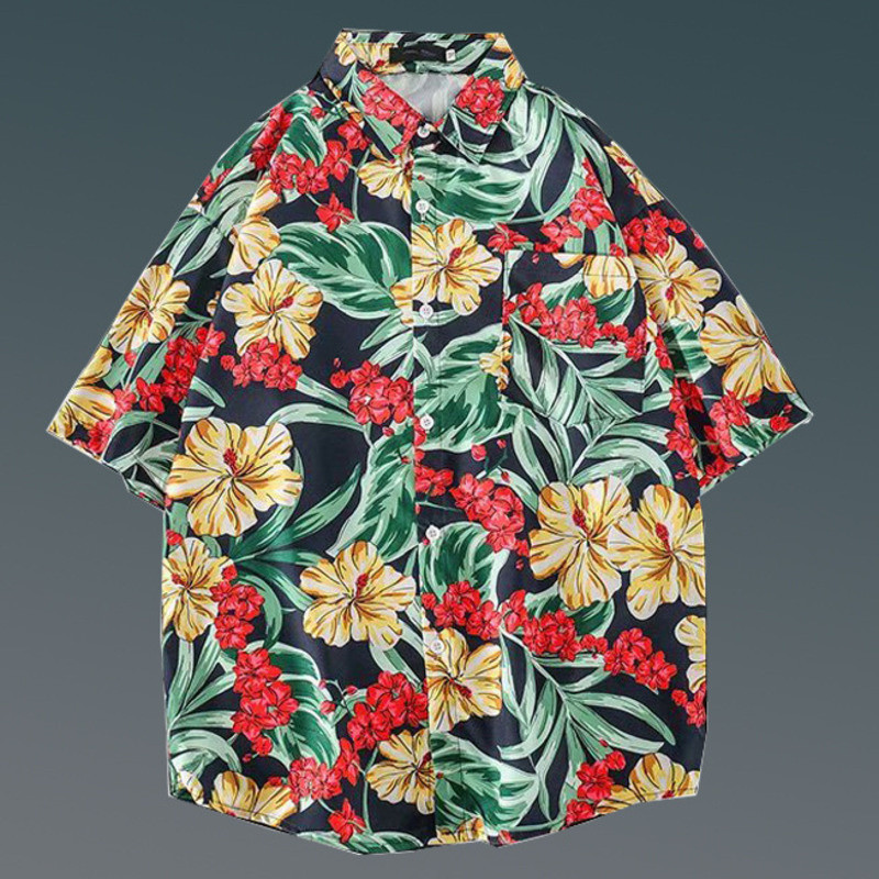 Nyári rövid ujjú, virágos ing Férfi és női Ruffian Jóképű Hawaii Beach páros bő felső ing