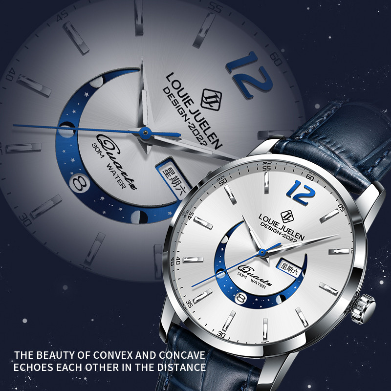 Ανδρικά ρολόγια καρπού BELUSHI Moon Phase Ανδρικά ρολόγια πολυτελείας κορυφαίας επωνυμίας αδιάβροχο ημερολόγιο μόδας Εβδομάδα δώρου χαλαζία Ρολόι αθλητικό φωτεινό δέρμα