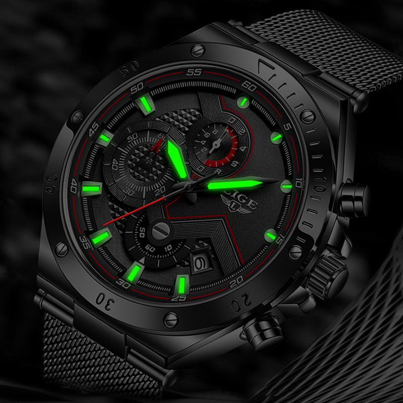 LIGE meeste käekellad vabaaja kronograaf veekindel sõjaväe spordi randmekell mood kvartskalender meeskell Relogio Masculino