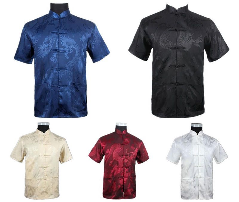 Tumši zils ķīniešu vīriešu vasaras brīvā laika krekls Augstas kvalitātes zīda viskozes Kung Fu Tai Chi krekli Liela izmēra ML XL XXL XXXL M061305