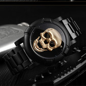 Slavens zīmols vīriešu galvaskausa raksta kvarca pulkstenis, 2022. gada modes ikdienas nerūsējošā tērauda militārā sporta rokas pulkstenis, analogais pulkstenis Relogio