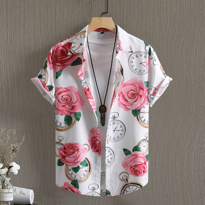 Ανδρικά πουκάμισα 2023 Casual ριγέ χαβανέζικα εμπριμέ κοντομάνικα μπλουζάκια με πέτο Harajuku καλοκαιρινά ανδρικά πουκάμισα 5xl Sport Streetwear