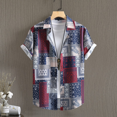 Ανδρικά πουκάμισα 2023 Casual ριγέ χαβανέζικα εμπριμέ κοντομάνικα μπλουζάκια με πέτο Harajuku καλοκαιρινά ανδρικά πουκάμισα 5xl Sport Streetwear