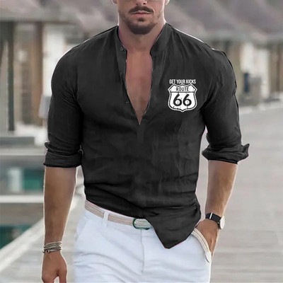 Modes vīriešu krekls ar brīvu apkakli ar pogām garām piedurknēm, ikdienas krekli Vintage grafisks džemperis krekls vīriešu ielas apģērba topi 2023