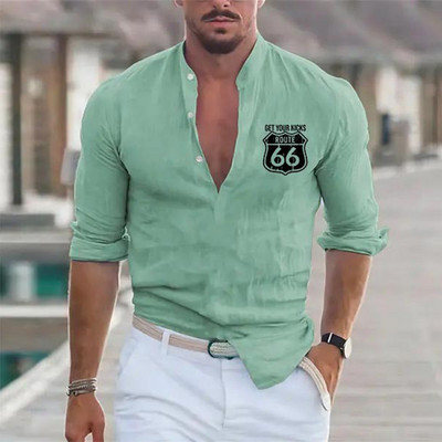 Modes vīriešu krekls ar brīvu apkakli ar pogām garām piedurknēm, ikdienas krekli Vintage grafisks džemperis krekls vīriešu ielas apģērba topi 2023