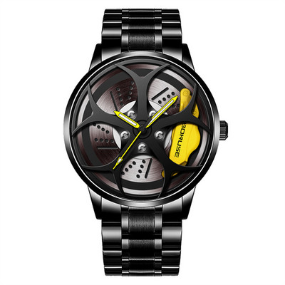 Luxus férfi divatos autós órák Férfi sport vízálló kvarc karóra rozsdamentes acél kerékagy óra relogio masculino