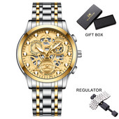 Vīriešu biznesa pulkstenis, skelets, dizains, moderns mehānisks stils, nerūsējošā tērauda kvarca kustības kalendārs, ūdensizturīgs vīriešu rokas pulkstenis