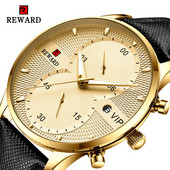 REWARD Luksusa melnā zelta kvarca rokas pulksteņi vīriešiem ūdensizturīgi kalendāra displejs, ciparnīcas dizains Top zīmola biznesa pulkstenis vīriešiem