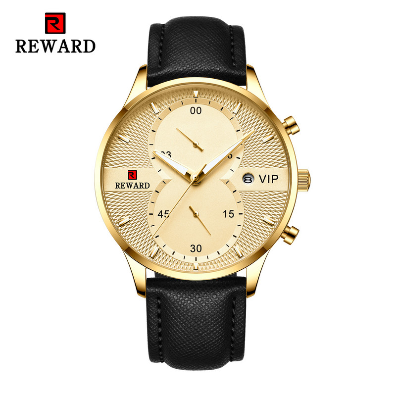 REWARD Luksusa melnā zelta kvarca rokas pulksteņi vīriešiem ūdensizturīgi kalendāra displejs, ciparnīcas dizains Top zīmola biznesa pulkstenis vīriešiem