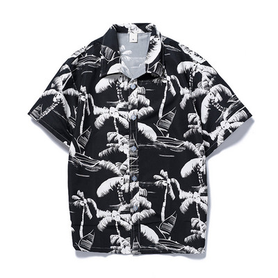 Vasaras modes ar īsām piedurknēm kokosriekstu koku apdrukāts havajiešu krekls vīriešu poliestera liela izmēra 4XL 5XL ikdienas pludmales krekli vīriešiem