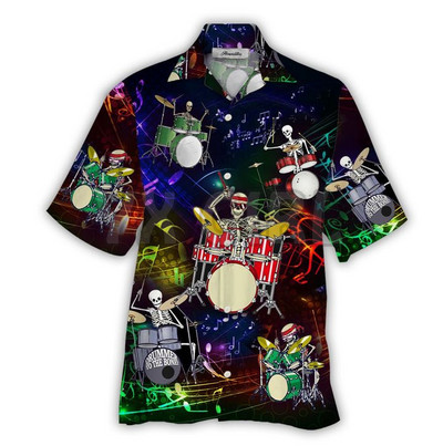 Drum Skull 3D Visur apdrukāts Havaju krekls vīriešu sieviešu Harajuku ikdienas krekls unisex