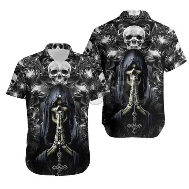 Drum Skull 3D Visur apdrukāts Havaju krekls vīriešu sieviešu Harajuku ikdienas krekls unisex