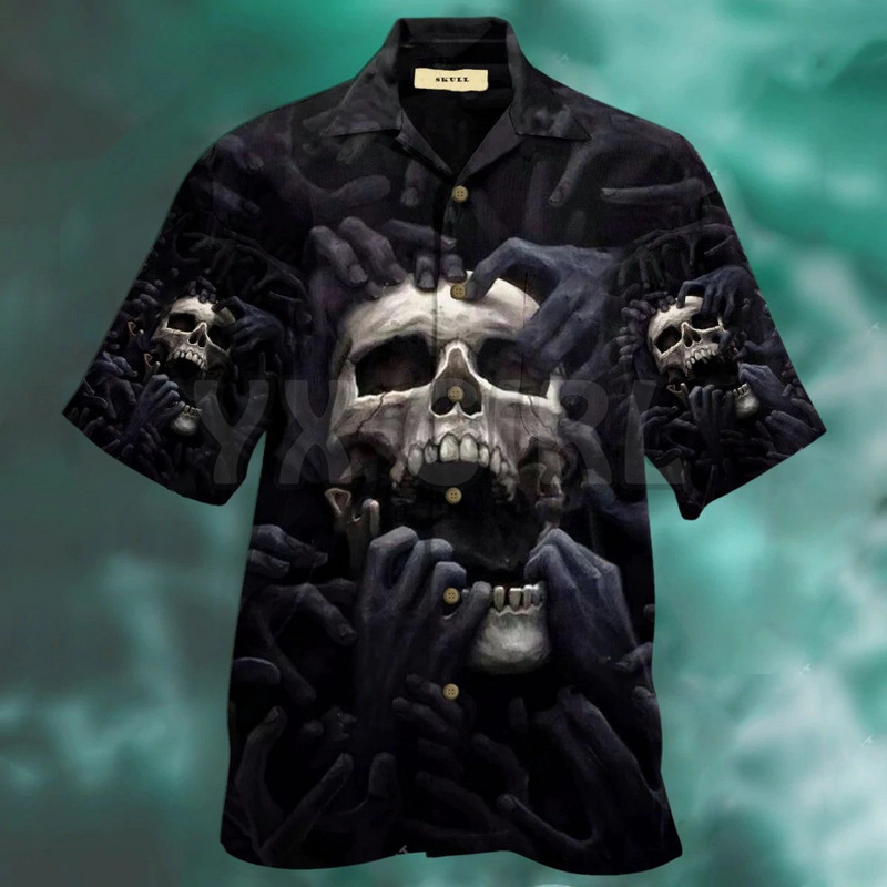 Drum Skull 3D Visur apdrukāts Havaju krekls vīriešu sieviešu Harajuku ikdienas krekls unisex