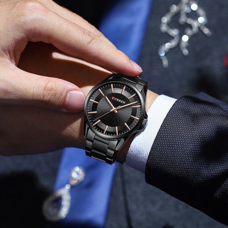 CURREN divatos férfi karórák Luxus rozsdamentes acélból készült szalagos üzleti kvarc karórák fényes kezű férfi karórák férfi