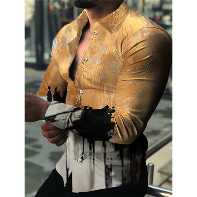 2022. gada rudens krekli vīriešiem Lielizmēra ikdienas krekls Modes krustveida apdruka ar garām piedurknēm pogas Topi Vīriešu apģērbi Ikdienas jaka Jaunums