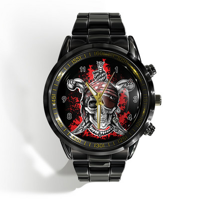 Új luxus naptáros férfi karóra fekete-fehér horror horror koponya karóra kvarc naptáras sportóra