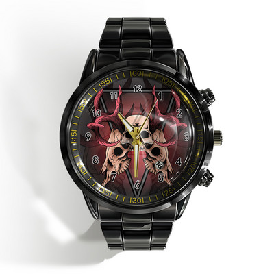 Új luxus naptáros férfi karóra fekete-fehér horror horror koponya karóra kvarc naptáras sportóra
