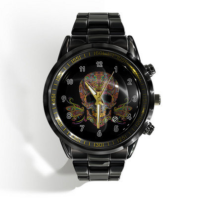 Új luxus naptáros férfi karóra fekete-fehér horror horror koponya karóra kvarc naptáras sportóra