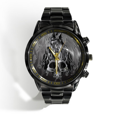 Új luxus naptáros férfi karóra fekete-fehér horror horror koponya karóra kvarc naptáras sportóra