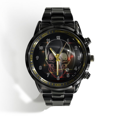 Új luxus naptáros férfi karóra fekete-fehér horror horror koponya karóra kvarc naptáras sportóra