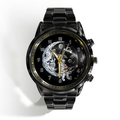 Új luxus naptáros férfi karóra fekete-fehér horror horror koponya karóra kvarc naptáras sportóra