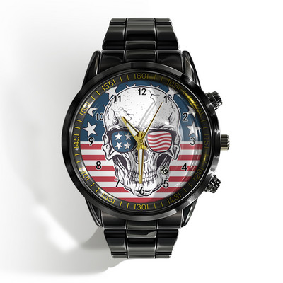 Új luxus naptáros férfi karóra fekete-fehér horror horror koponya karóra kvarc naptáras sportóra