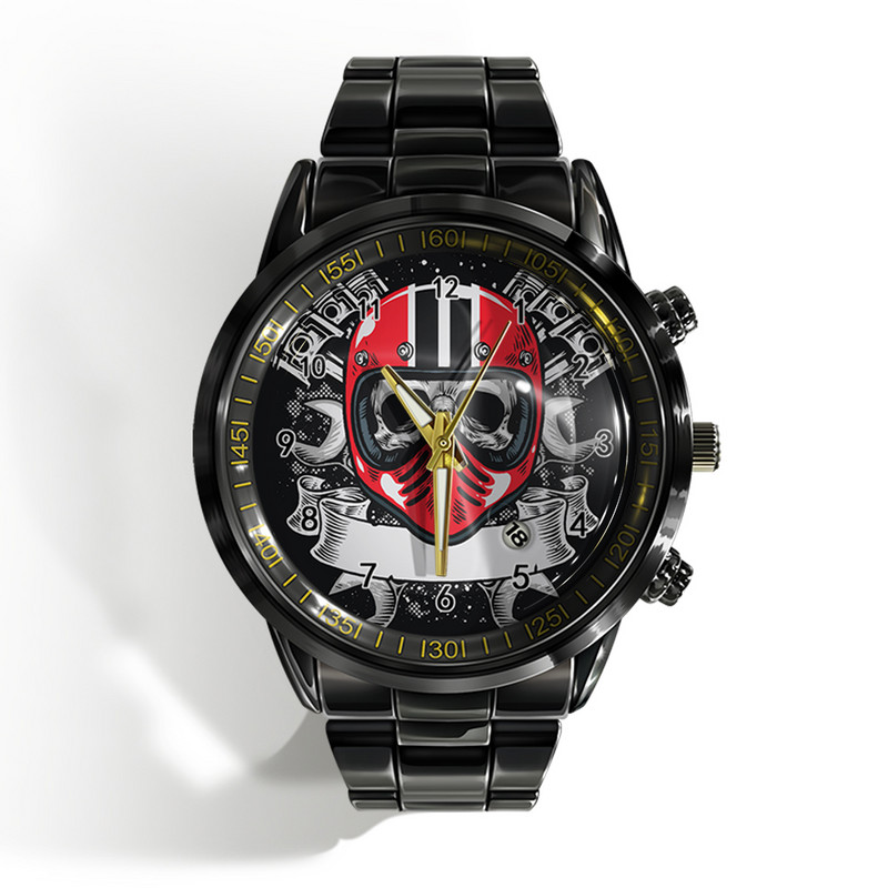 Új luxus naptáros férfi karóra fekete-fehér horror horror koponya karóra kvarc naptáras sportóra
