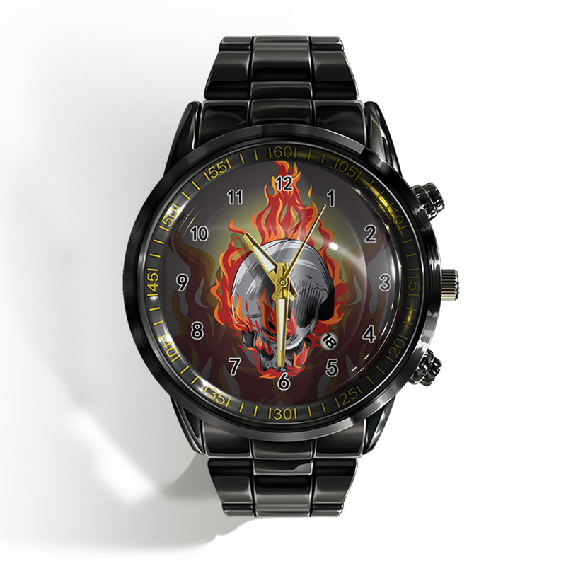 Új luxus naptáros férfi karóra fekete-fehér horror horror koponya karóra kvarc naptáras sportóra