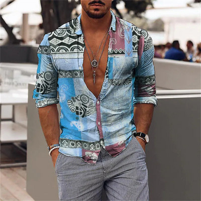 Ανδρικό κορυφαίο πουκάμισο με μοτίβο εκτύπωσης με δημιουργική ραφή, μακρυμάνικο πέτο, 3D ψηφιακή εκτύπωση, 2023 Fashion New Hot Sale