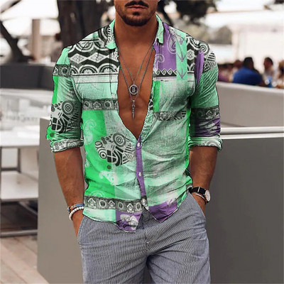 Ανδρικό κορυφαίο πουκάμισο με μοτίβο εκτύπωσης με δημιουργική ραφή, μακρυμάνικο πέτο, 3D ψηφιακή εκτύπωση, 2023 Fashion New Hot Sale