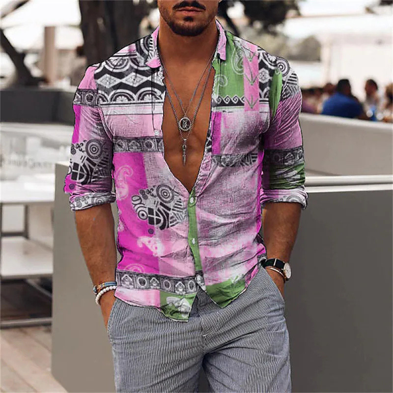 Ανδρικό κορυφαίο πουκάμισο με μοτίβο εκτύπωσης με δημιουργική ραφή, μακρυμάνικο πέτο, 3D ψηφιακή εκτύπωση, 2023 Fashion New Hot Sale