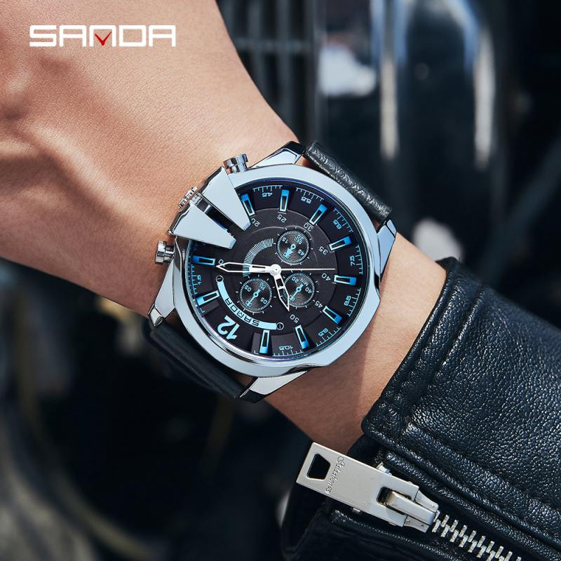 SANDA Top zīmolu vīriešu pulksteņi Luksusa vīriešu pulkstenis Modes ādas kvarca rokas pulkstenis vīriešiem Dāvanas Relogio Masculino 2023 P5011