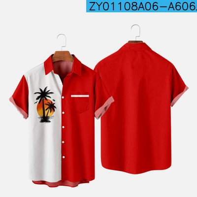 Vīriešu havajiešu T-krekls, krāsains kokosriekstu koks, 3D apdruka, Y2K Hombre modes krekls ikdienišķs ar īsām piedurknēm pludmales lielizmēra apģērbs