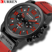 Reloj Hombre Casual Quartz Ρολόγια Ανδρικά CURREN Fashion Κόκκινο Δερμάτινο Αθλητικό Ανδρικό Ρολόι Χρονογράφου Ανδρικό Ρολόι Drop αποστολή