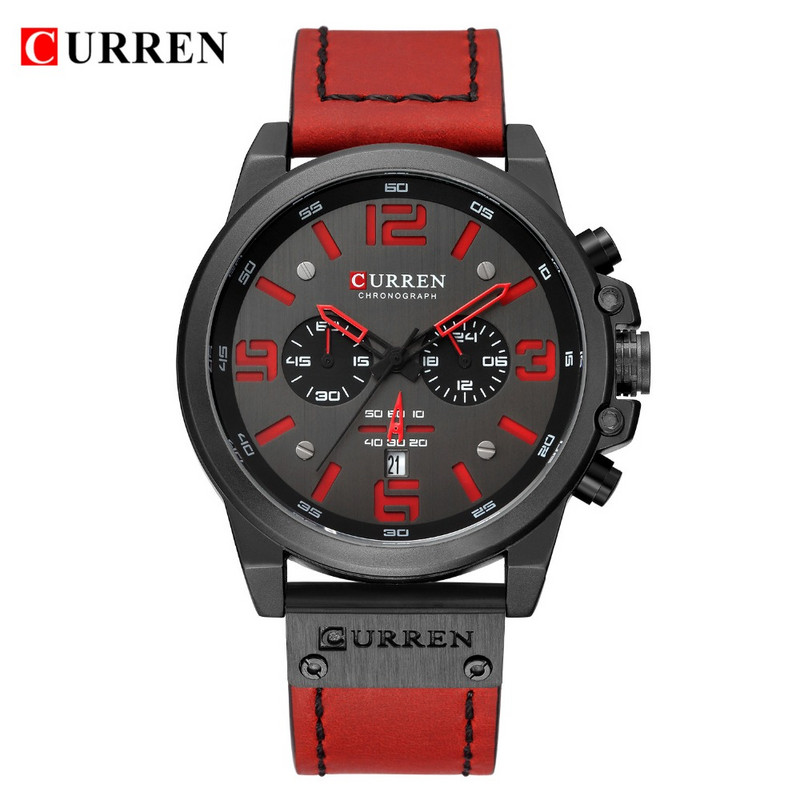 Reloj Hombre Casual Quartz Ρολόγια Ανδρικά CURREN Fashion Κόκκινο Δερμάτινο Αθλητικό Ανδρικό Ρολόι Χρονογράφου Ανδρικό Ρολόι Drop αποστολή