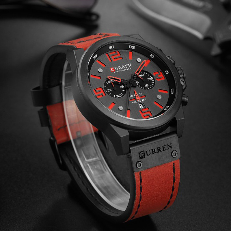 Reloj Hombre Casual Quartz Ρολόγια Ανδρικά CURREN Fashion Κόκκινο Δερμάτινο Αθλητικό Ανδρικό Ρολόι Χρονογράφου Ανδρικό Ρολόι Drop αποστολή