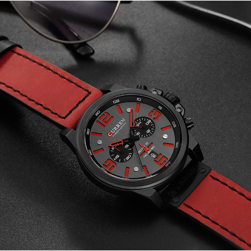 Reloj Hombre Casual Quartz Ρολόγια Ανδρικά CURREN Fashion Κόκκινο Δερμάτινο Αθλητικό Ανδρικό Ρολόι Χρονογράφου Ανδρικό Ρολόι Drop αποστολή