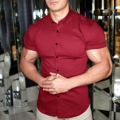 Vasaras krekls vīriešiem ar īsām piedurknēm vīriešu krekls Slim Fit vīriešu ikdienas sociālā biznesa kleita krekls Vīriešu fitnesa krekls camisas de hombre