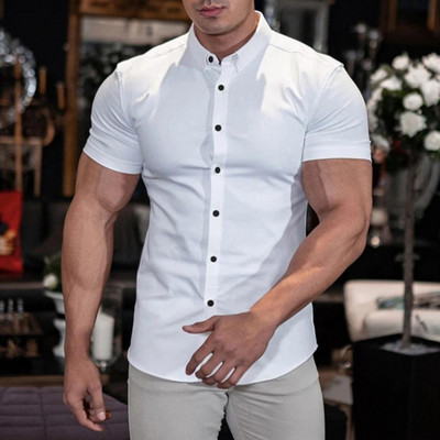 Vasaras krekls vīriešiem ar īsām piedurknēm vīriešu krekls Slim Fit vīriešu ikdienas sociālā biznesa kleita krekls Vīriešu fitnesa krekls camisas de hombre