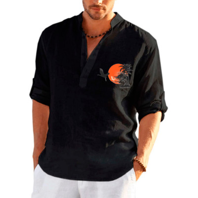 Νέα ανδρικά καθημερινά λινά μακρυμάνικα μπλουζάκια μονόχρωμα casual μπλουζάκια χαλαρά και άνετα πουλόβερ μπλουζάκια