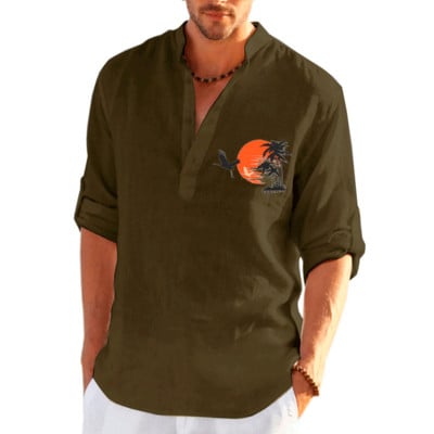 Νέα ανδρικά καθημερινά λινά μακρυμάνικα μπλουζάκια μονόχρωμα casual μπλουζάκια χαλαρά και άνετα πουλόβερ μπλουζάκια